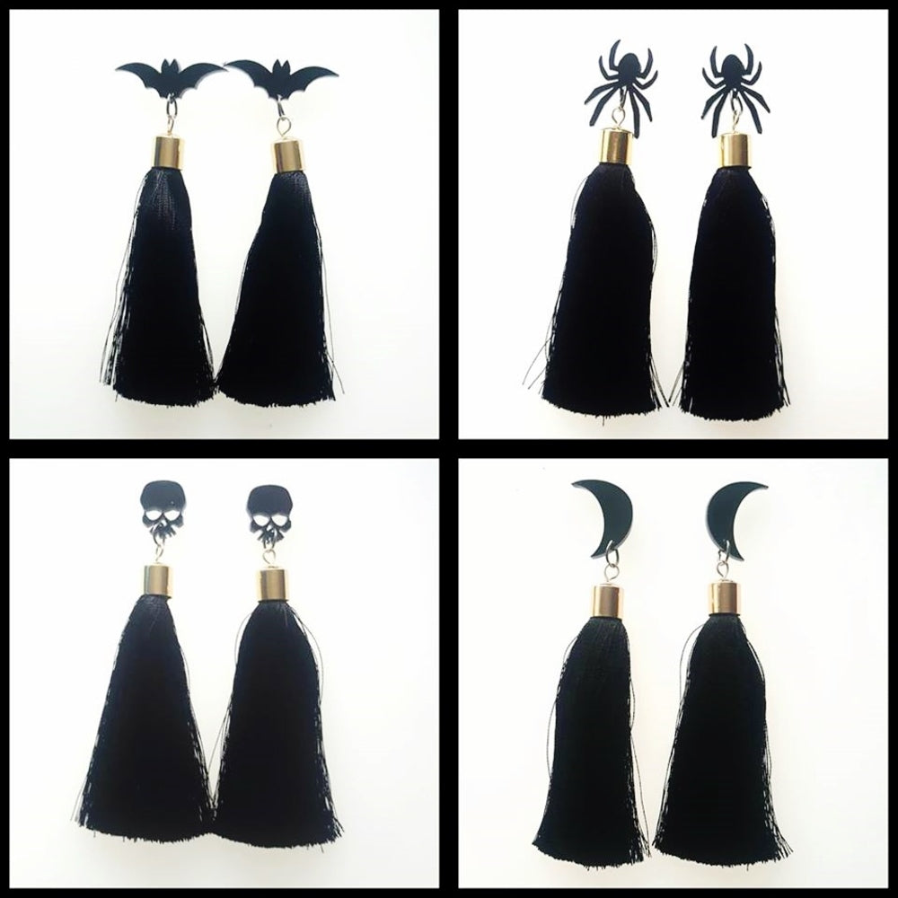 Black Tassel Gothic Earrings – Limited Edition by Cherryloco Jewellery