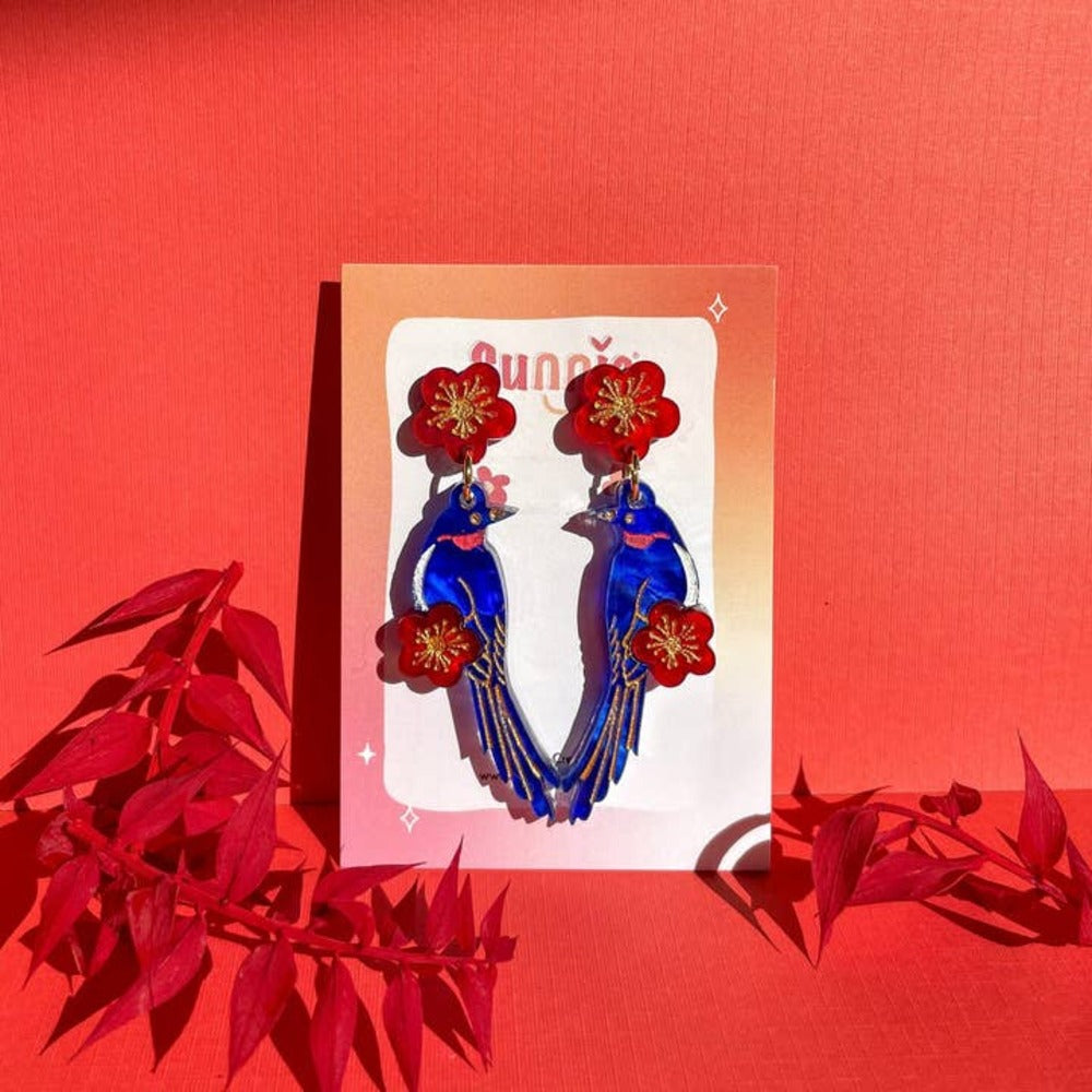 Blue Magpie Earrings