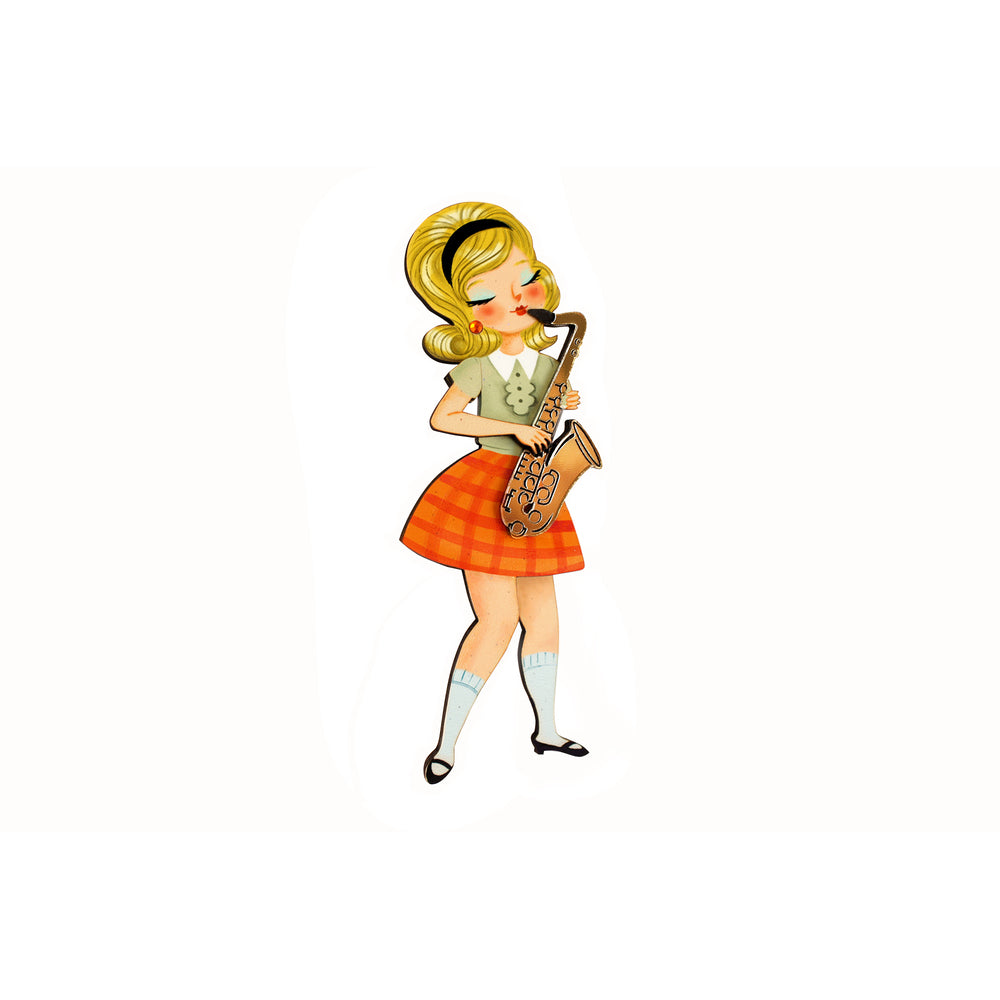 Girl playing the Saxophone Brooch by Laliblue