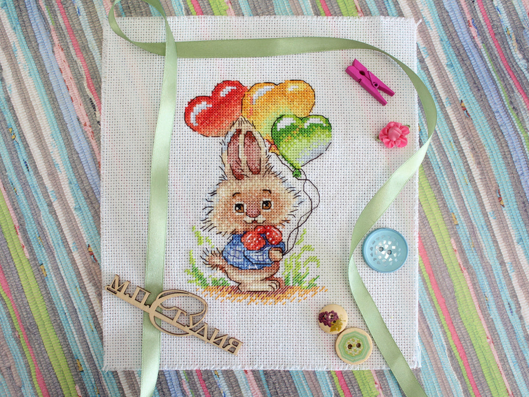 Bunny with Balloons SM-556 Counted Cross Stitch Kit