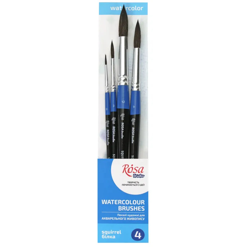 Rosa Studio Set of paint brushes 15. Squirrel. 4pc. Round (N0,3,9,12). Short Handle.