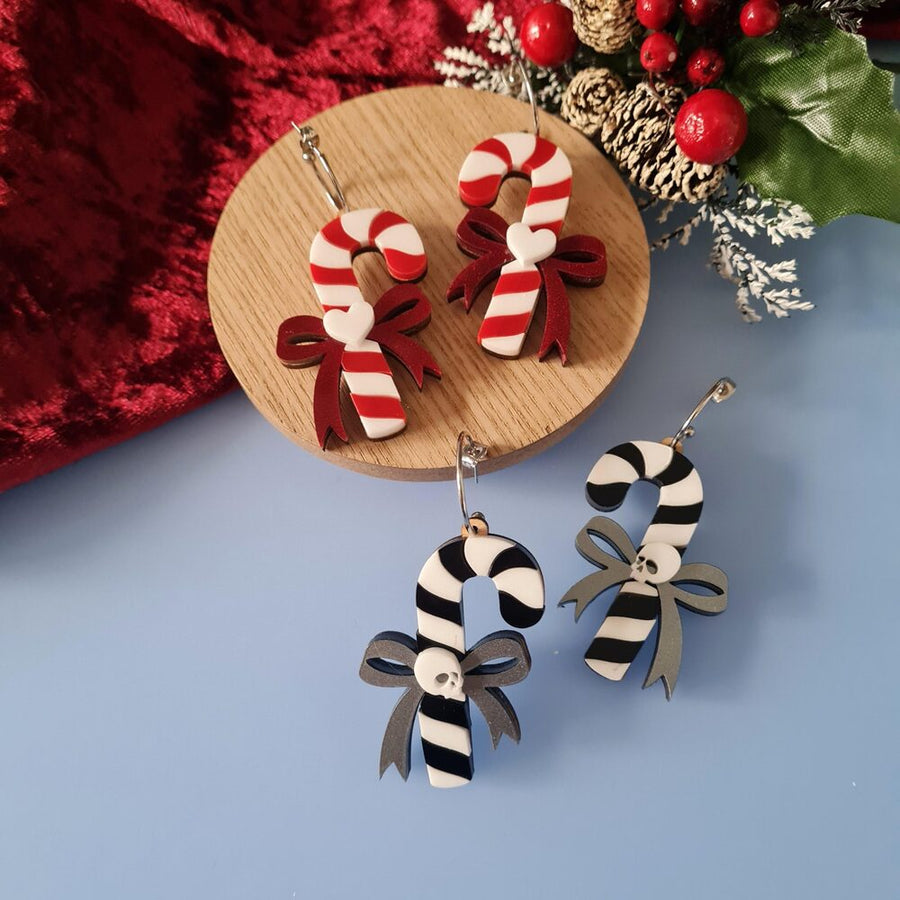 Candy Cane Festive Dangle Earrings by Cherryloco Jewellery