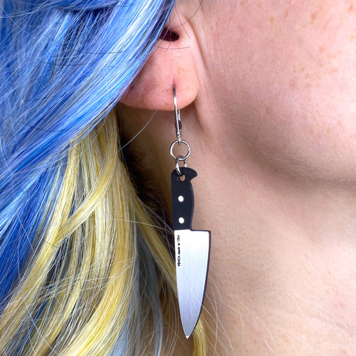 Last Chance! Midi 2” Knife Dangle Earrings - Brushed Silver