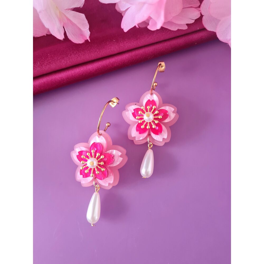 Cherry Blossom Sakura Hoop Earrings by Cherryloco Jewellery