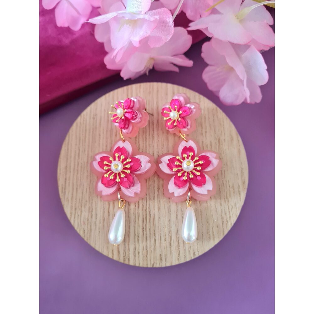 Cherry Blossom Statement Charm Earrings by Cherryloco Jewellery