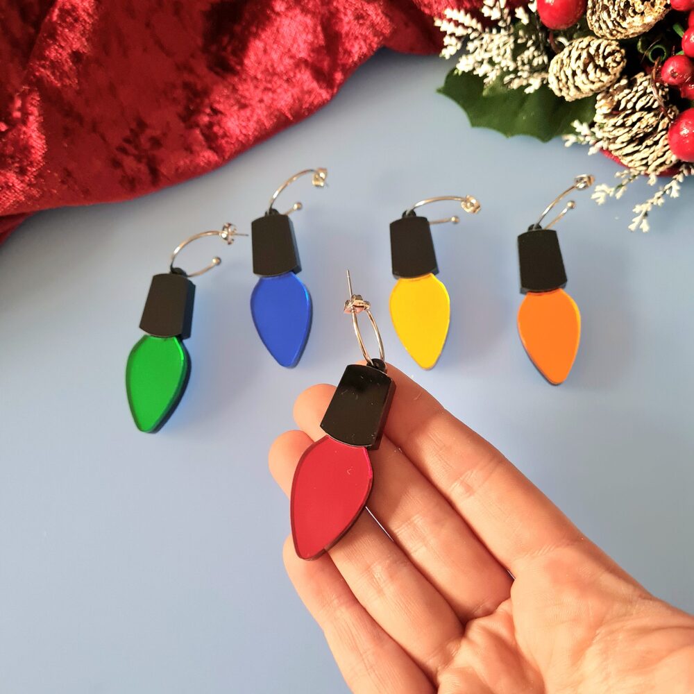 Christmas Lights Hoop Dangle Earrings by Cherryloco Jewellery 2