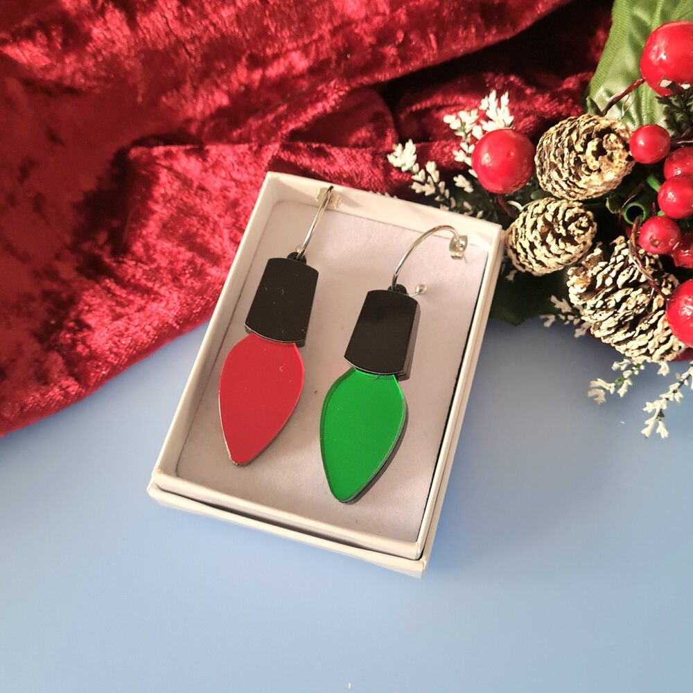Christmas Lights Hoop Dangle Earrings by Cherryloco Jewellery 3