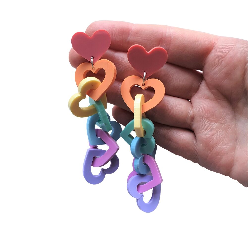 Chunky Rainbow Heart Link Earrings by Cherryloco Jewellery 2