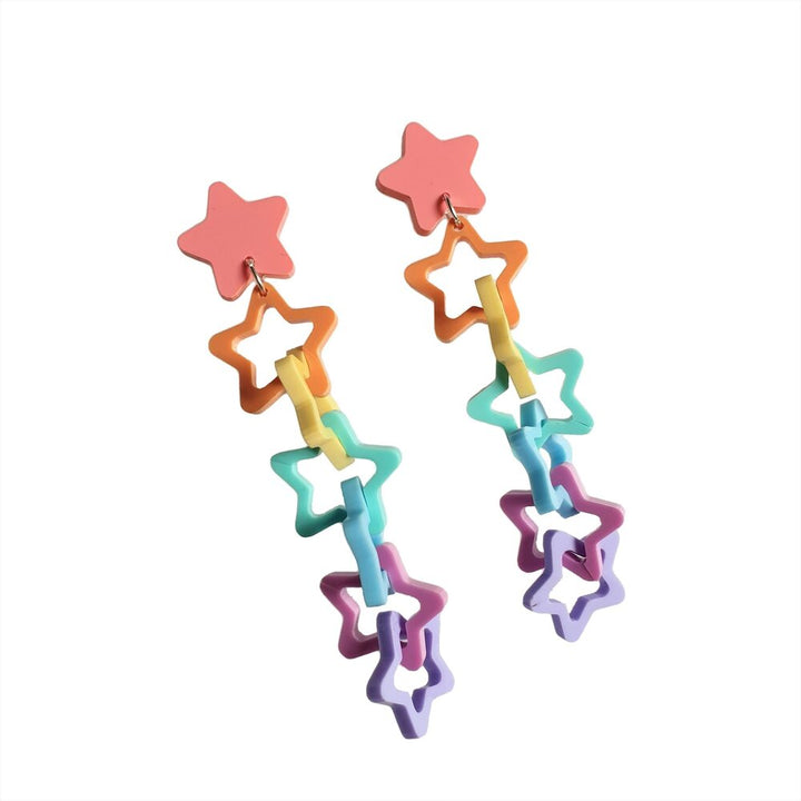 Chunky Rainbow Star Link Earrings by Cherryloco Jewellery 3