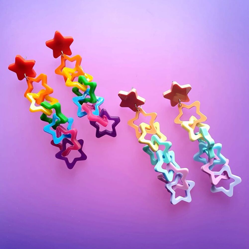 Chunky Rainbow Star Link Earrings by Cherryloco Jewellery 4