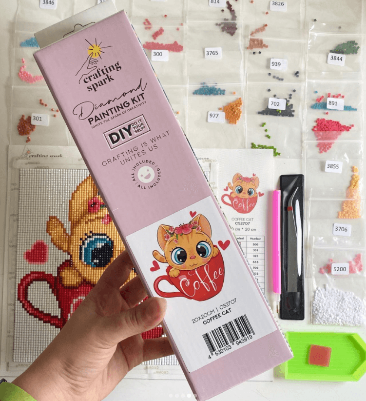 Coffee Cat CS2707 7.9 x 7.9 inches Crafting Spark Diamond Painting Kit