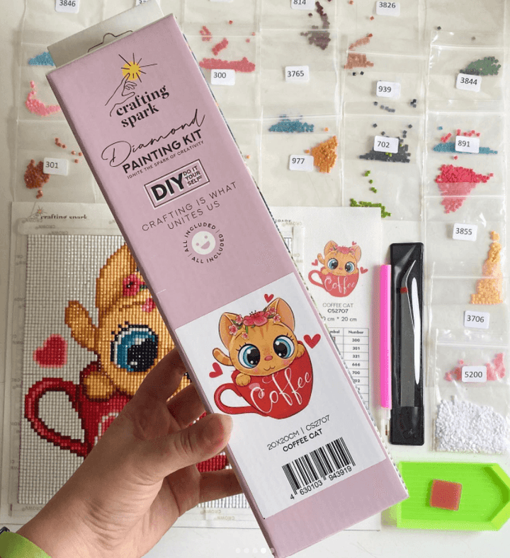 Coffee Cat CS2707 7.9 x 7.9 inches Crafting Spark Diamond Painting Kit