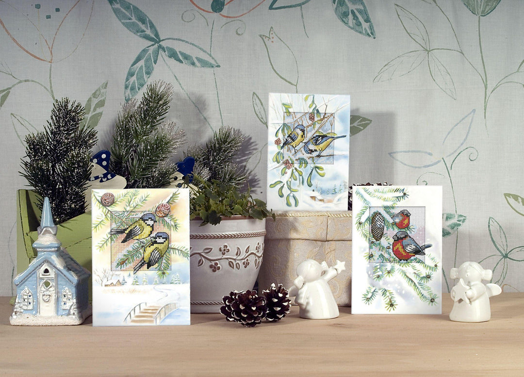 Complete counted cross stitch kit - greetings card "Blue Titmice" 6268