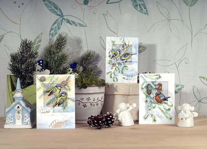 Complete counted cross stitch kit - greetings card "Blue Titmice" 6268