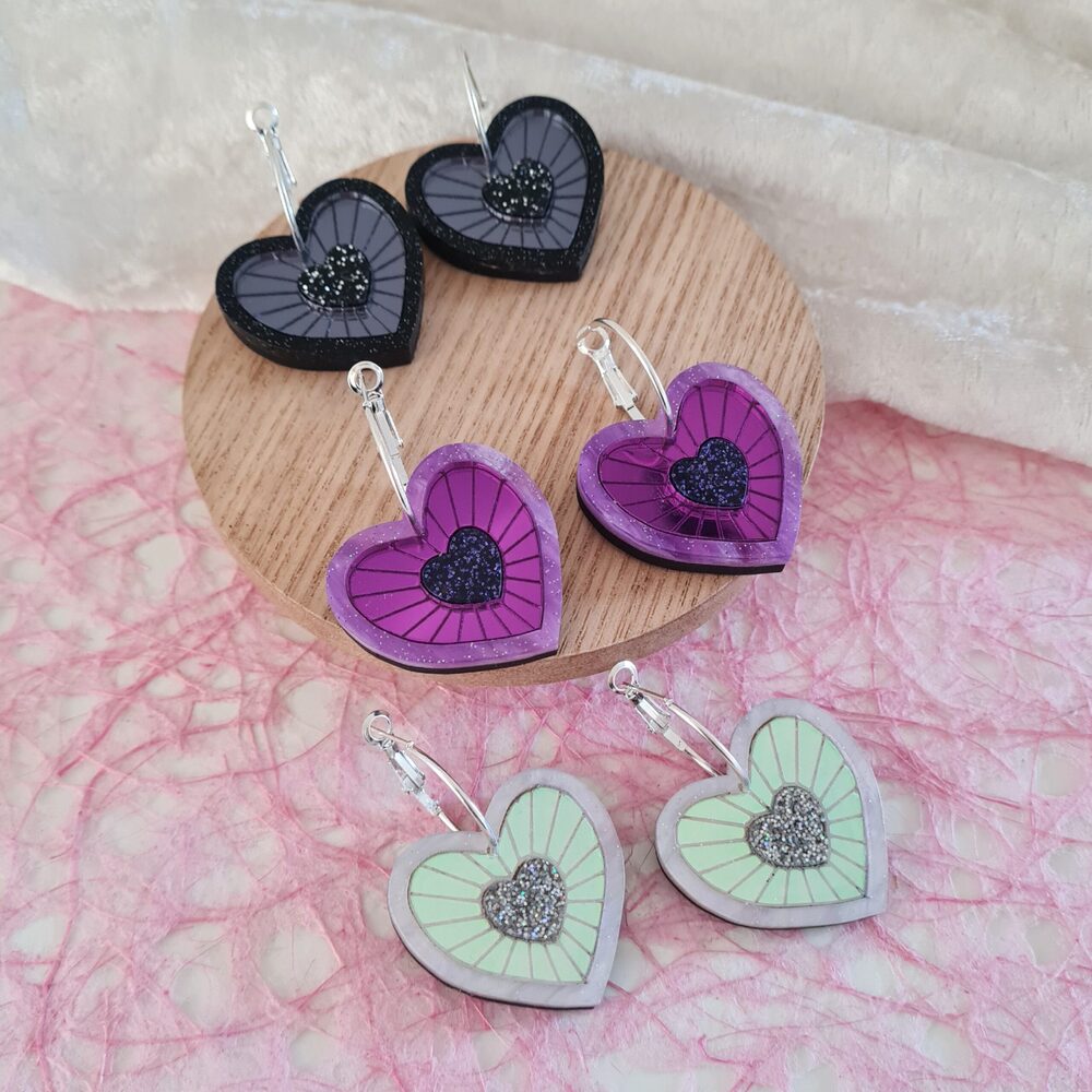 Cosmic Heart Dangle Hoop Earrings by Cherryloco Jewellery