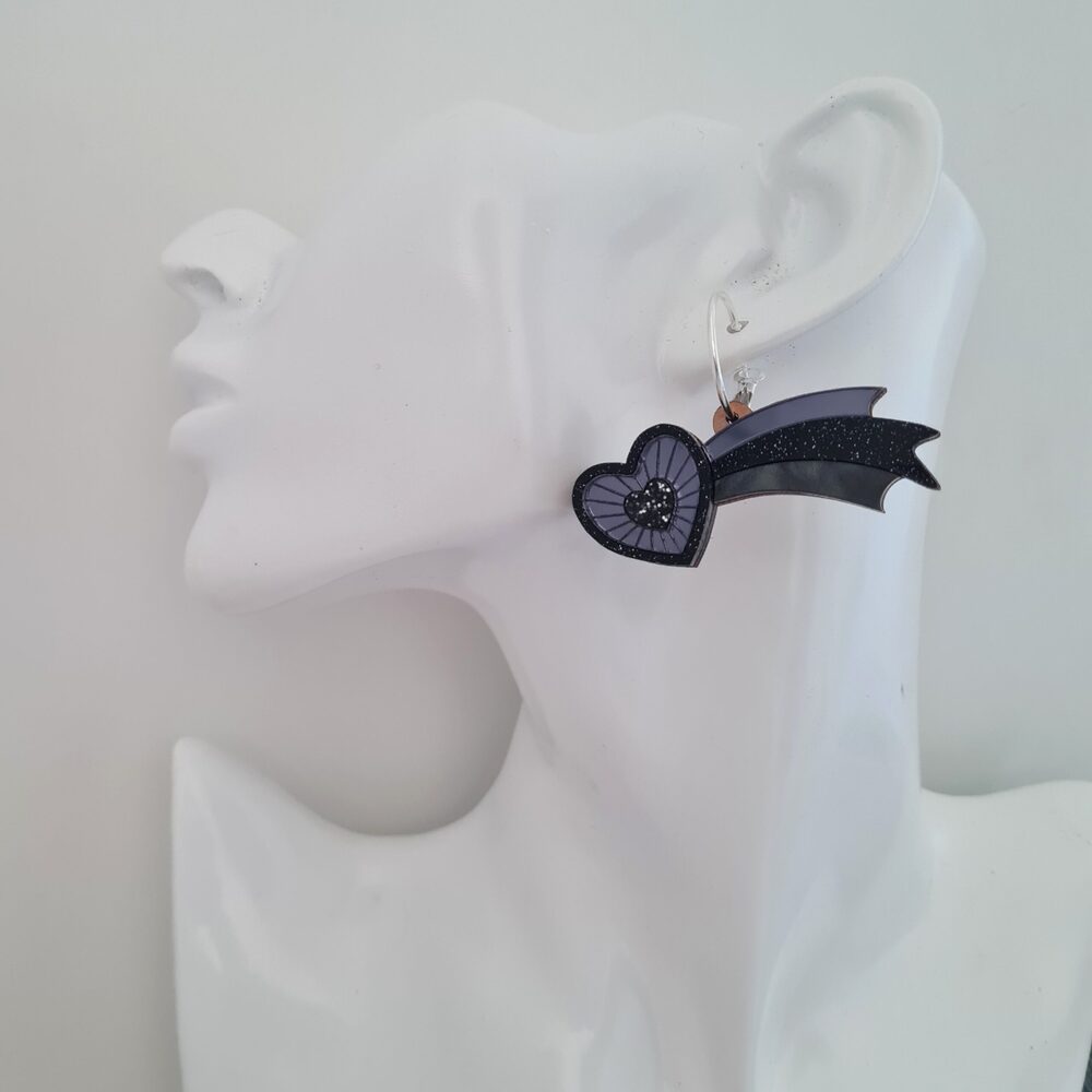 Cosmic Shooting Heart Hoop Earrings by Cherryloco Jewellery 2