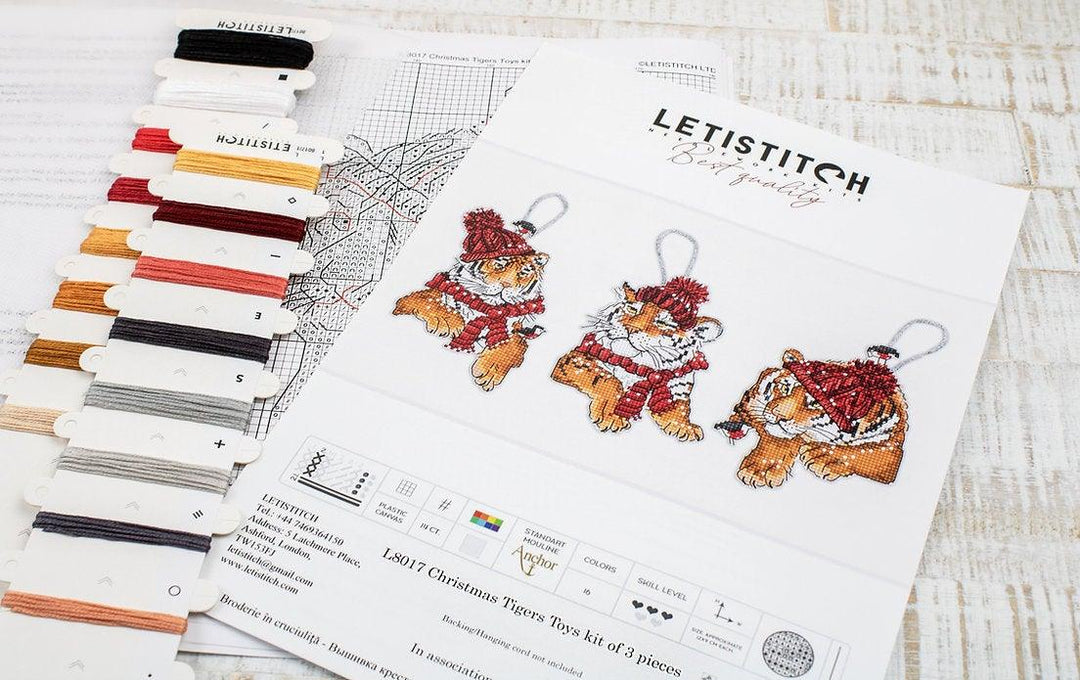 Counted Cross Stitch Kit Christmas Tigers Toys set of 3 pcs L8017
