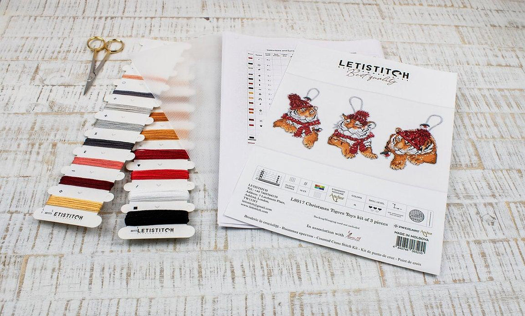 Counted Cross Stitch Kit Christmas Tigers Toys set of 3 pcs L8017