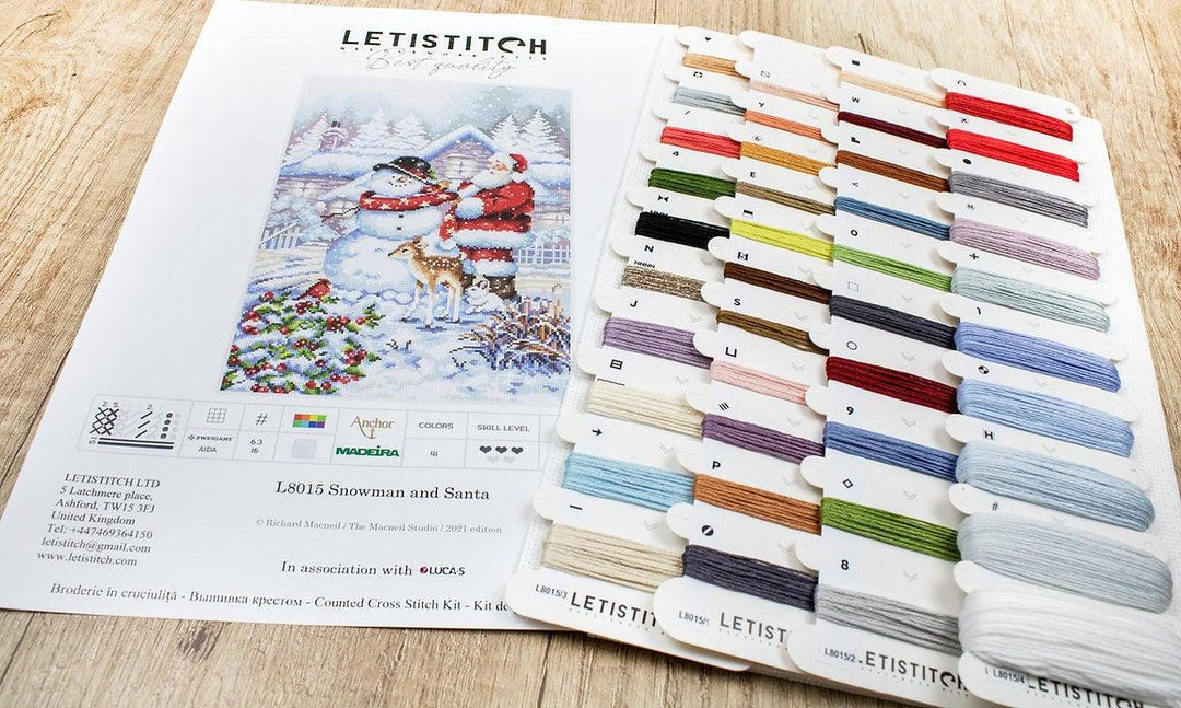 Counted Cross Stitch Kit Snowman and Santa L8015