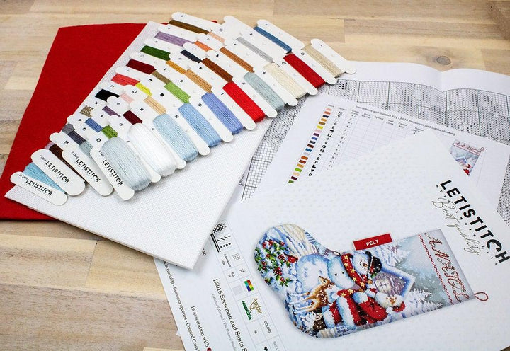 Counted Cross Stitch Kit Snowman and Santa Stocking L8016