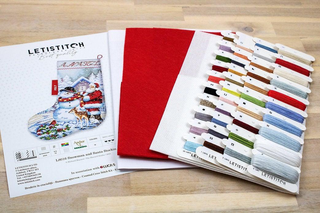 Counted Cross Stitch Kit Snowman and Santa Stocking L8016