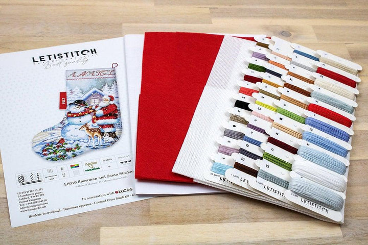 Counted Cross Stitch Kit Snowman and Santa Stocking L8016