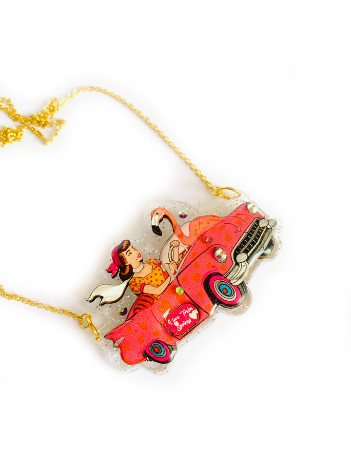 Frankie & the Flamingo Car Necklace by Rosie Rose Parker
