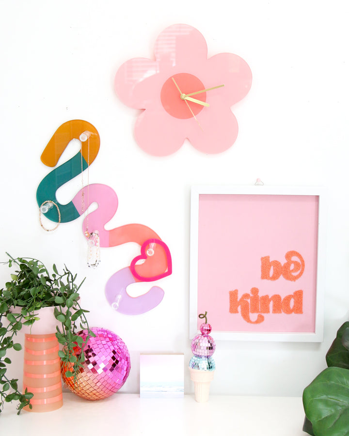 Pink and Coral Daisy Clock