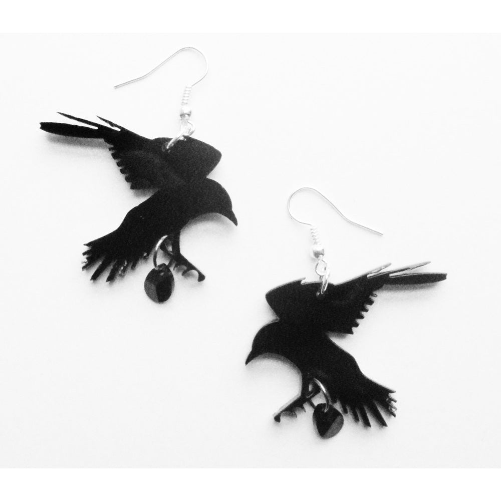 Dark Romance – Crow Earrings by Cherryloco Jewellery 1