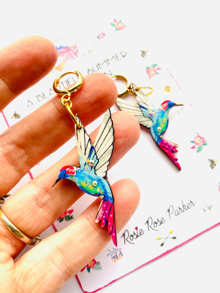 Hummingbird Huggie Hoop Earrings by Rosie Rose Parker