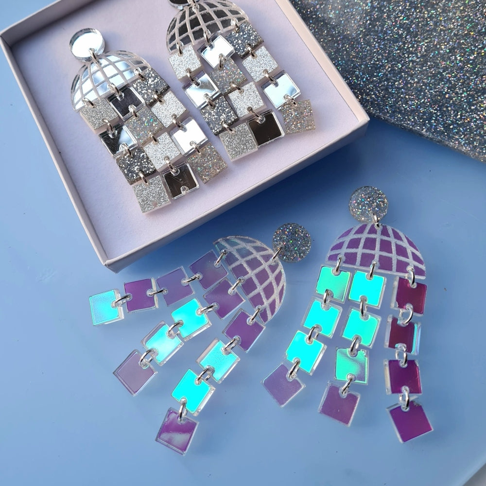 Disco Ball Statement Dangle Earrings – Two Colours by Cherryloco Jewellery 4