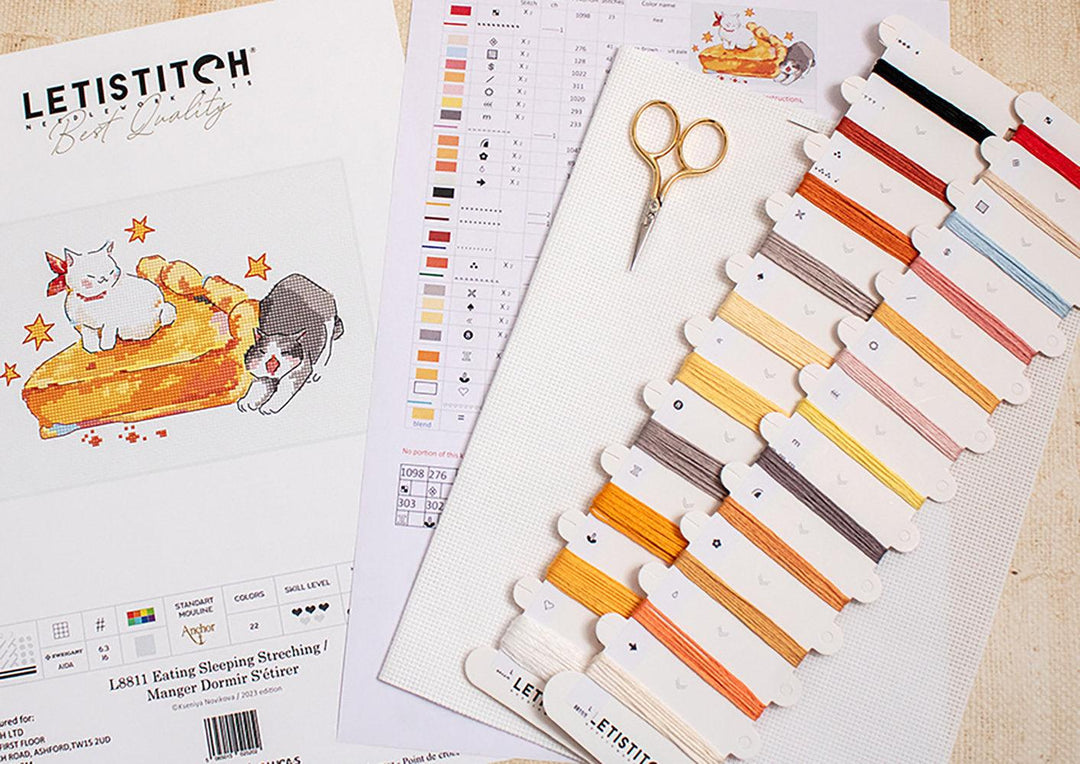 Eating Sleeping Stretching L8811 Counted Cross Stitch Kit