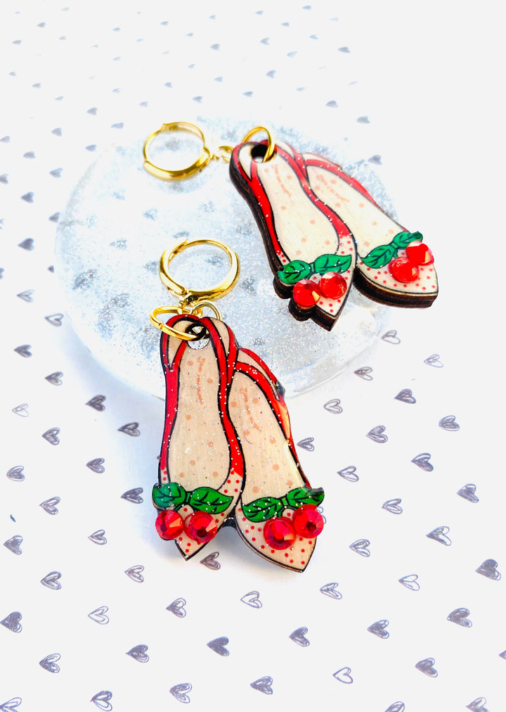 Red Ruby Cherry Shoe Earrings by Rosie Rose Parker