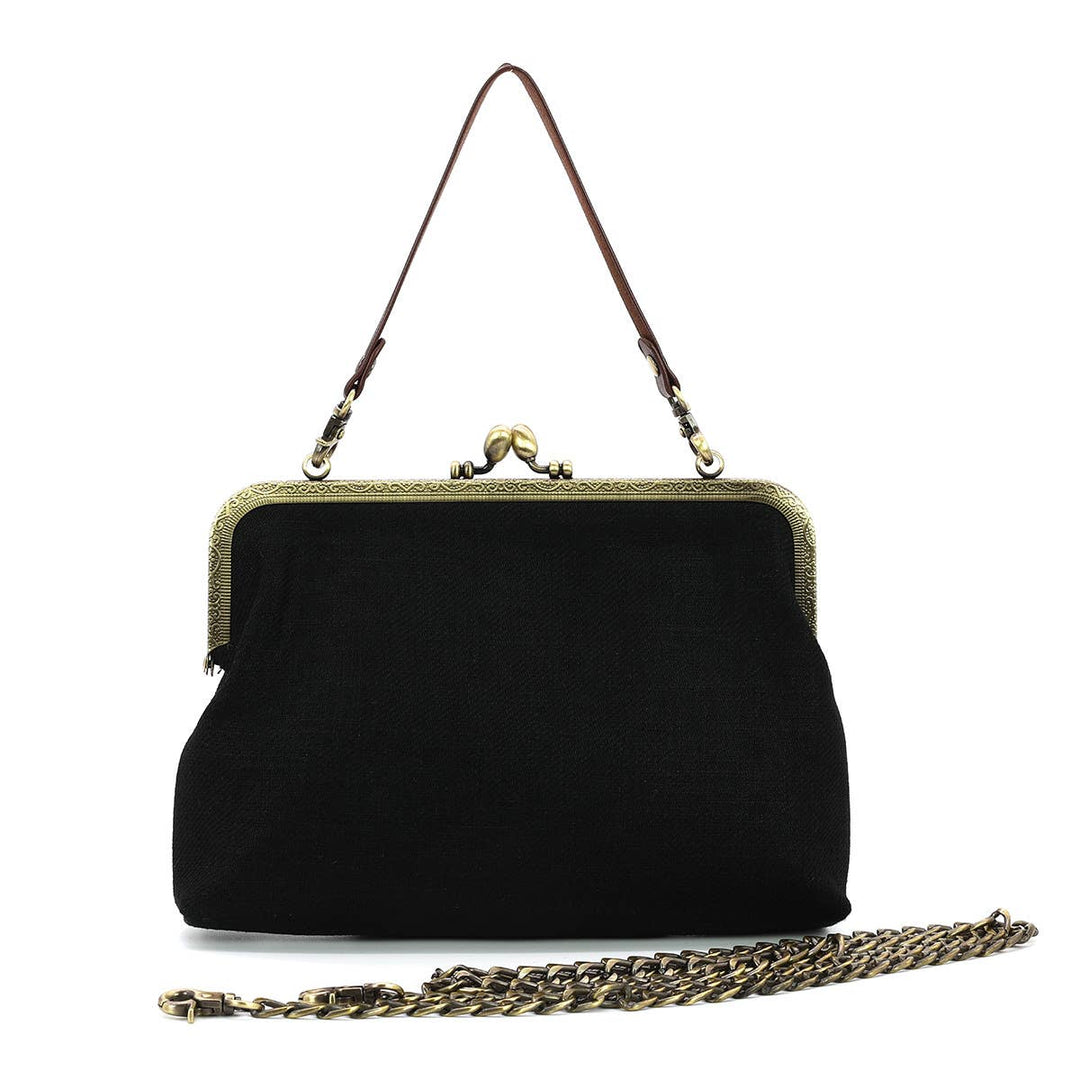 Celestial Mushroom Kiss Lock Bag in Linen Cotton Blend Mater