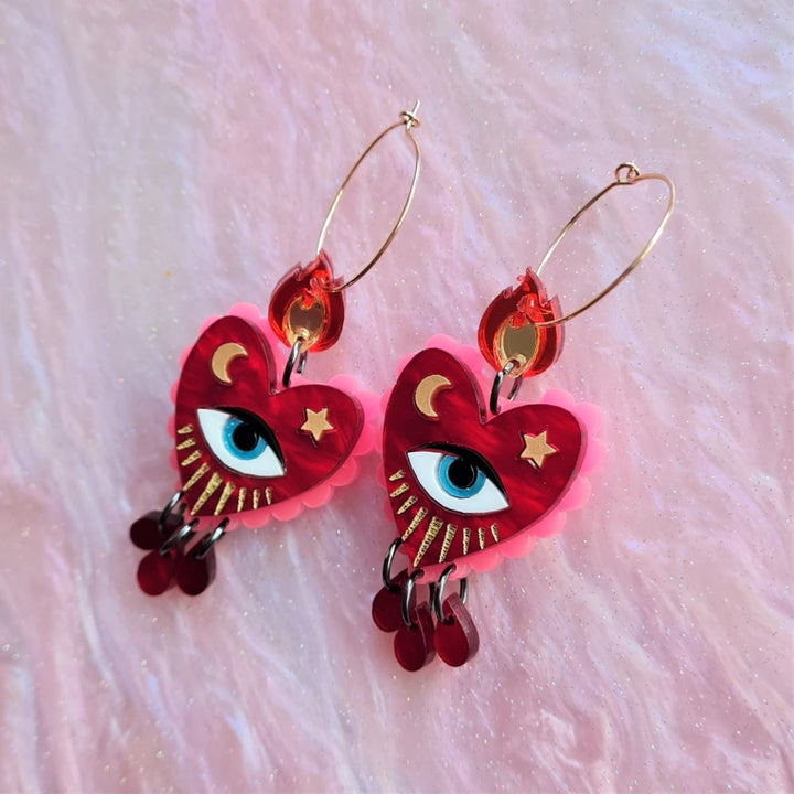 Flaming Heart Hoop Earrings – Two Sizes by Cherryloco Jewellery 1