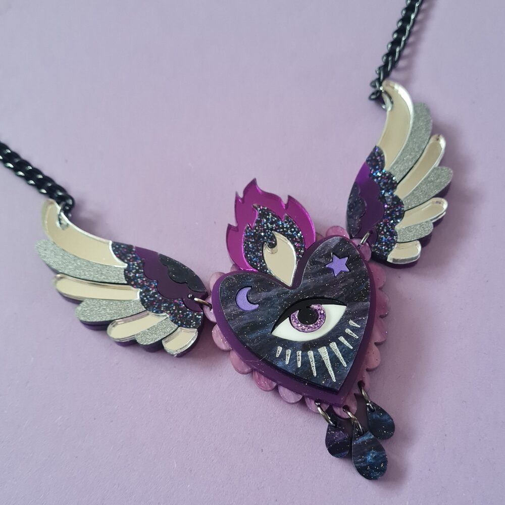 Flaming Winged Heart Statement Necklace - Two Colours by Cherryloco Jewellery 1