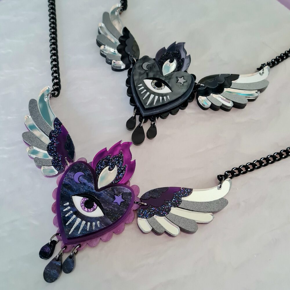 Flaming Winged Heart Statement Necklace - Two Colours by Cherryloco Jewellery 3