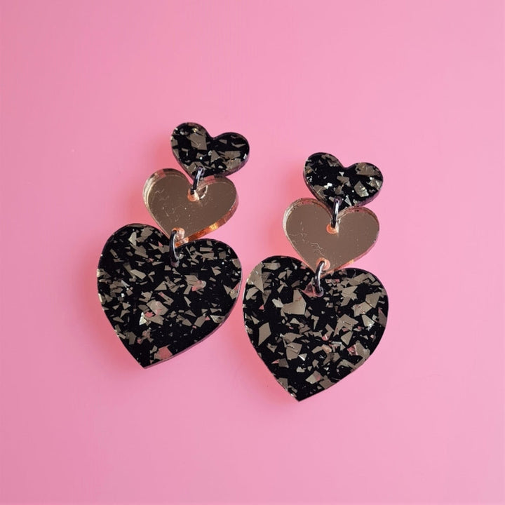Glitter Heart Charm Earrings by Cherryloco Jewellery 2