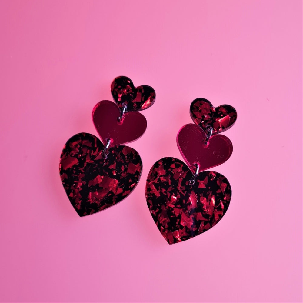 Glitter Heart Charm Earrings by Cherryloco Jewellery 4