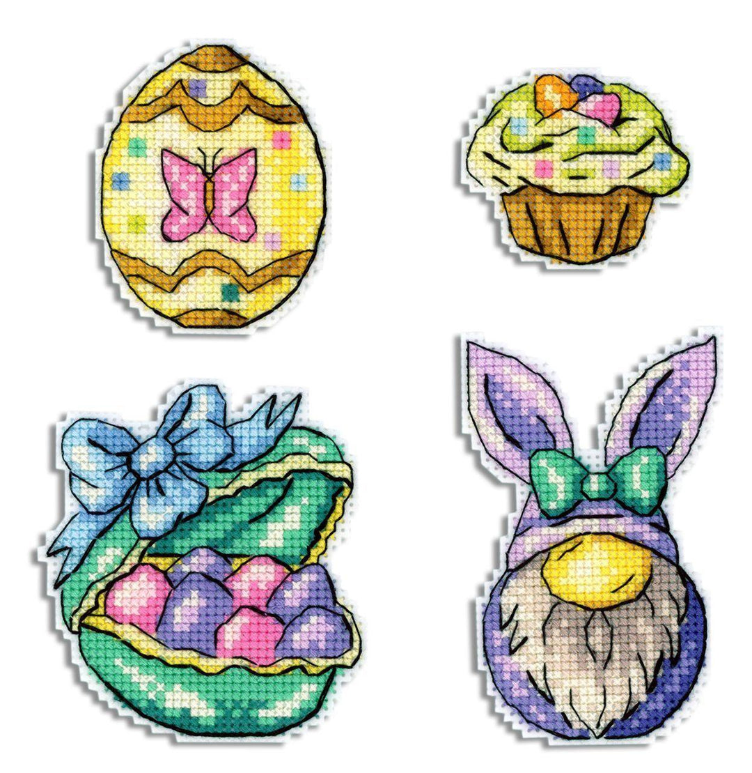 Gnome and Cradle. Magnets SR-585 Plastic Canvas Counted Cross Stitch Kit