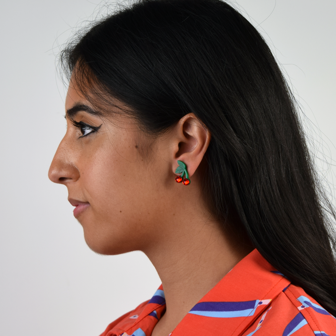 LAST CHANCE! Cherry Stud Earrings with Crystal Berries