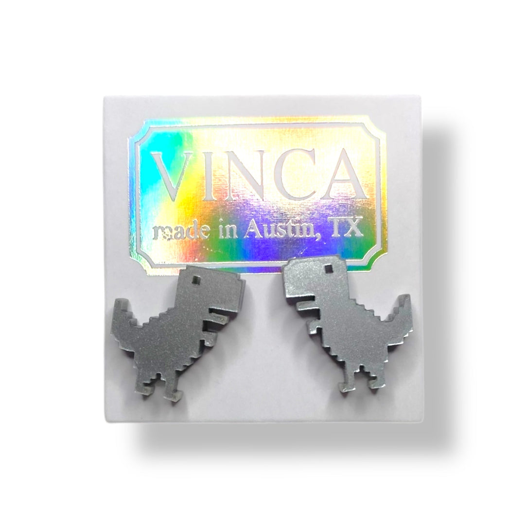 Last Chance! My Internet's Out! 8-Bit Dinosaur Earrings