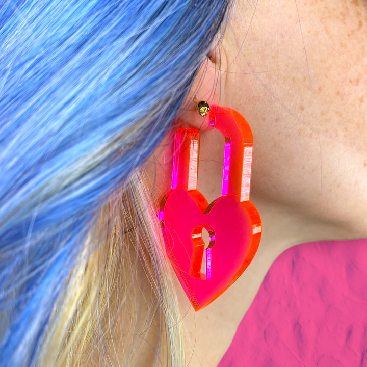 Chunky Locky In Love Earrings - Clear Pink