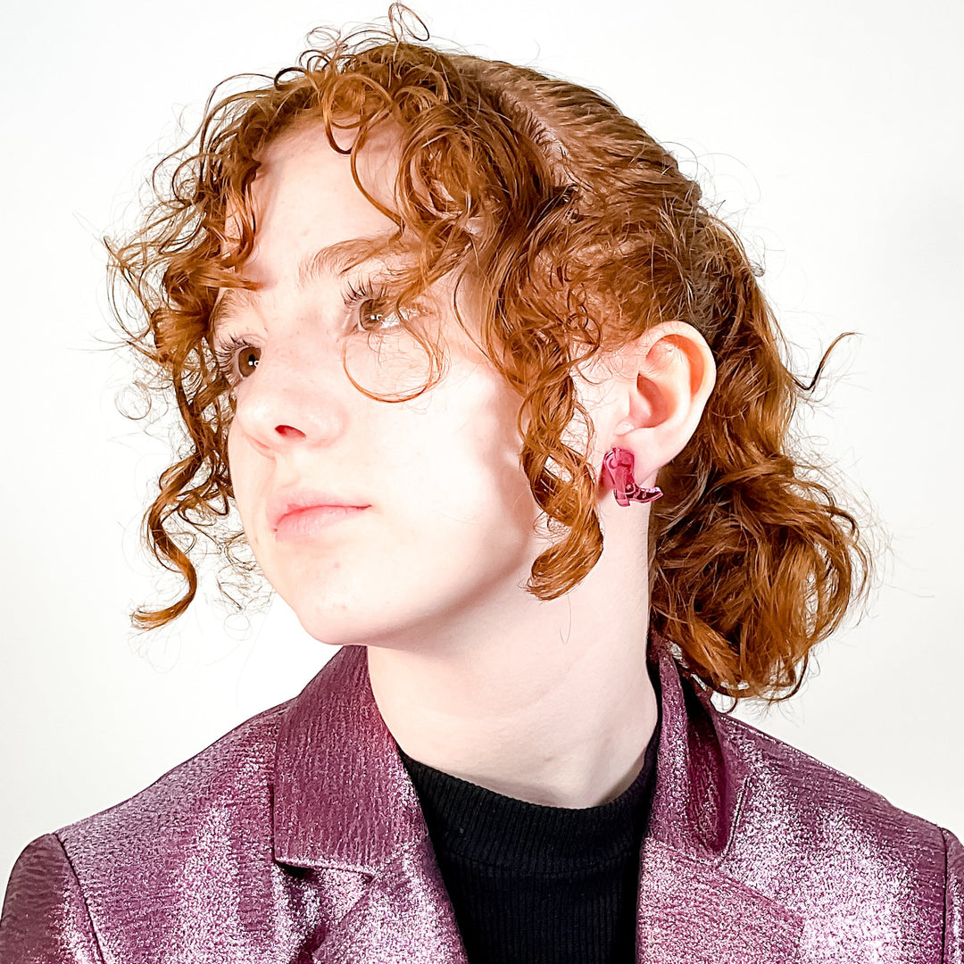 Space Cowboy Boot Stud Earrings - Mirror Pink