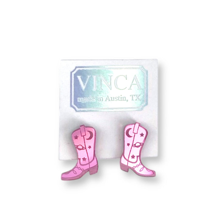 Space Cowboy Boot Stud Earrings - Mirror Pink