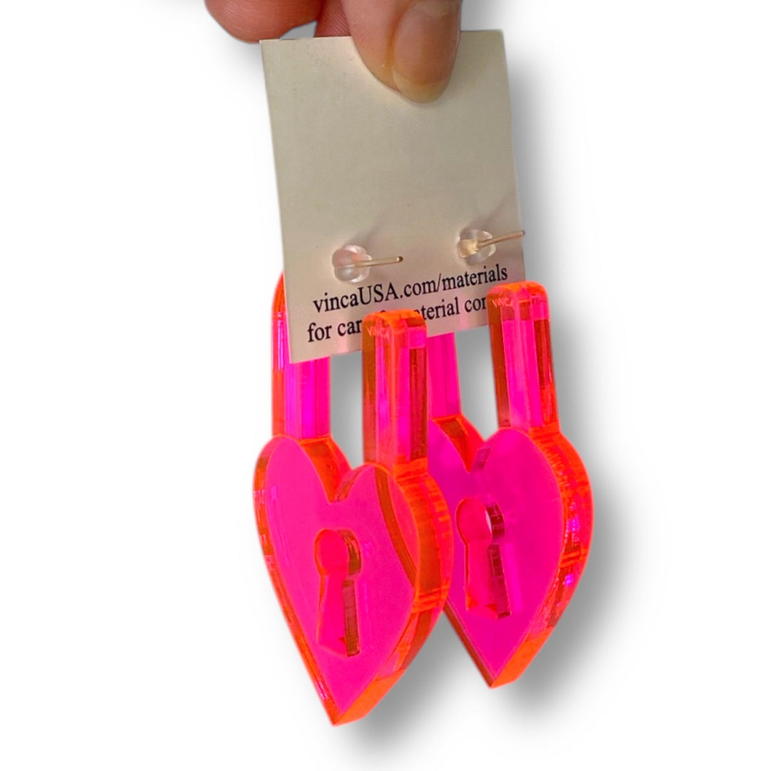 Chunky Locky In Love Earrings - Clear Pink