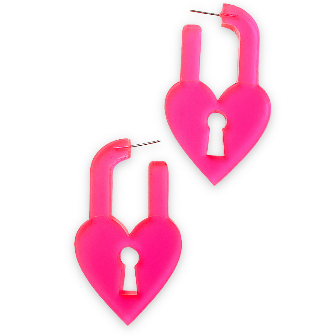 Chunky Locky In Love Earrings - Clear Pink