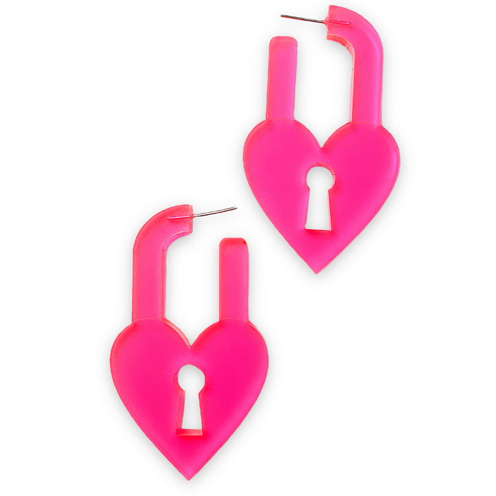 Chunky Locky In Love Earrings - Clear Pink