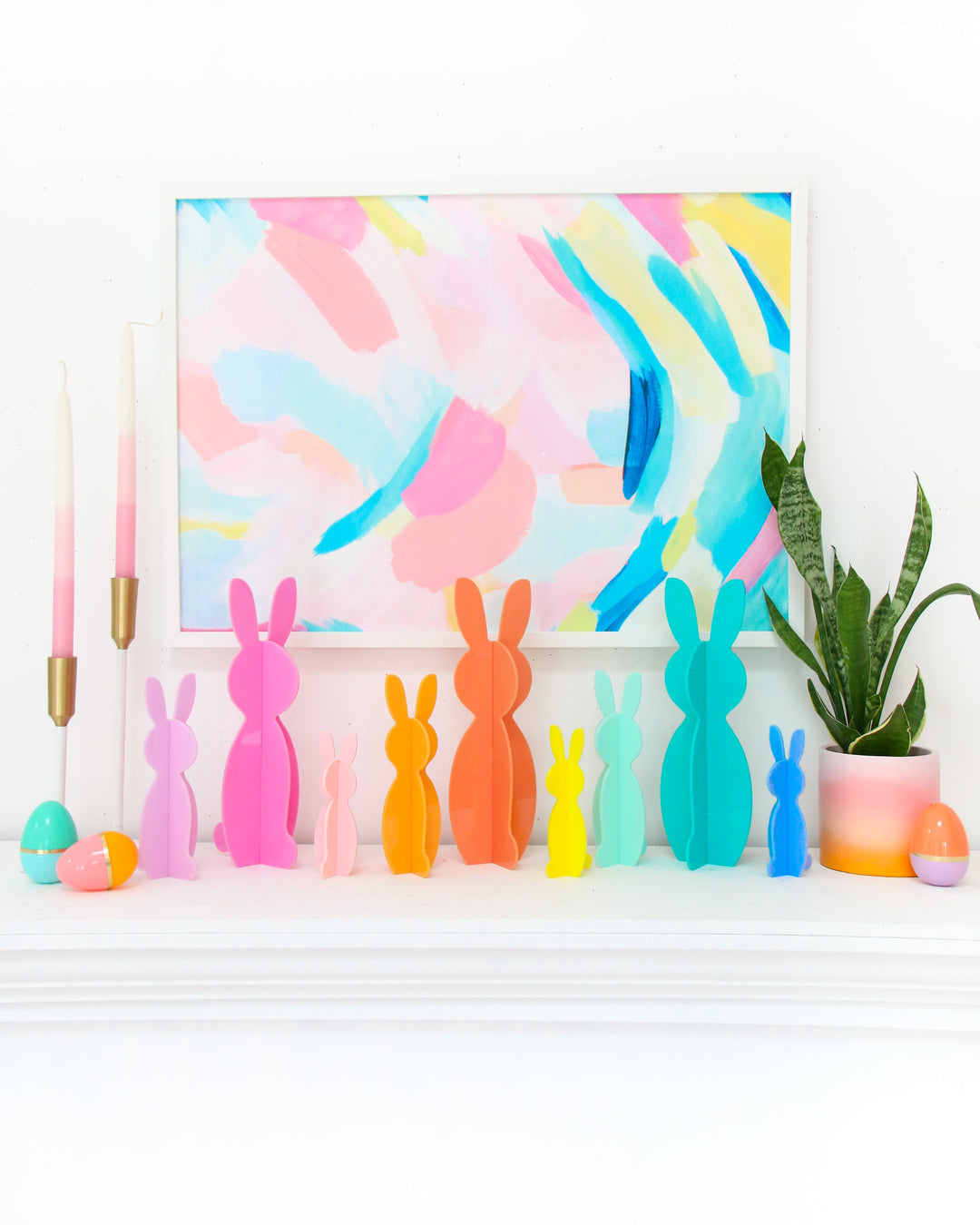 Coral and Yellow Acrylic Bunny Decorations