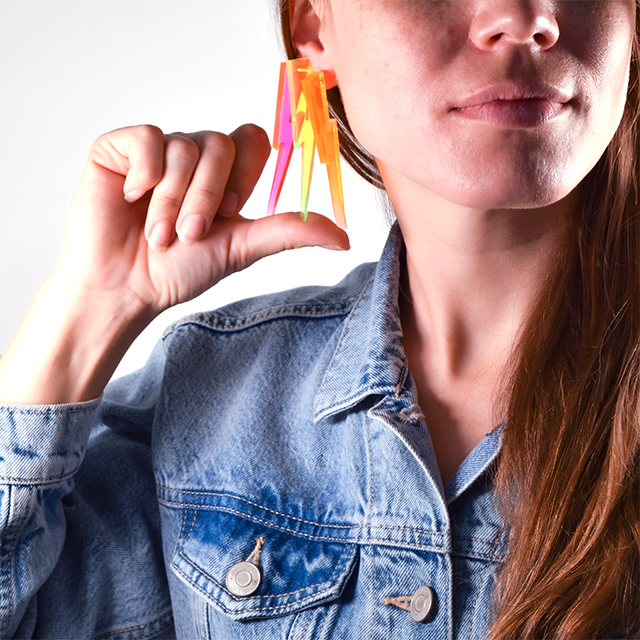 Chunky Lightning Bolt Earrings in Clear Pink